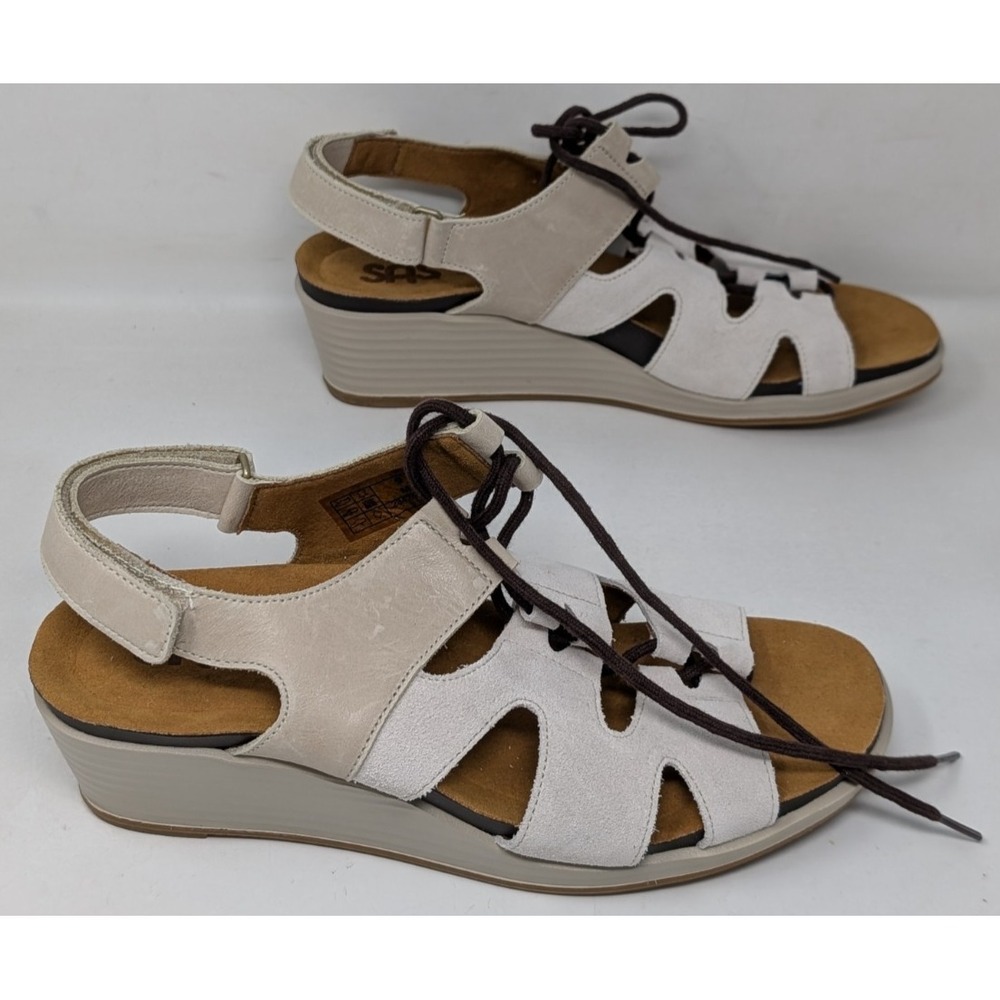 SAS Sedona Lace Up Wedge Sandal Women's Size 8M Sagebrush Suede Ankle Strap